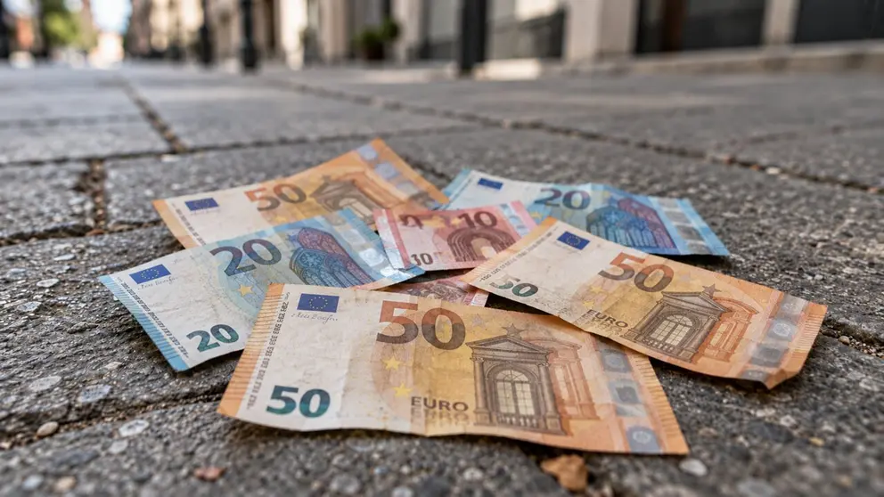Imagen generada con inteligencia artificial de dinero tirado en la calle. CHAT GPT