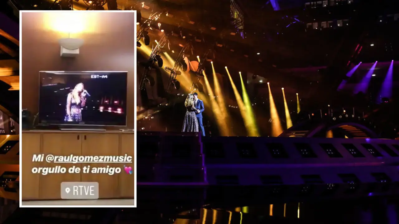 Captura del vídeo publicado por Brisa Fenoy con la retransmisión de la actuación con planos de cámara de Amaia y Alfred Foto INSTAGRAM