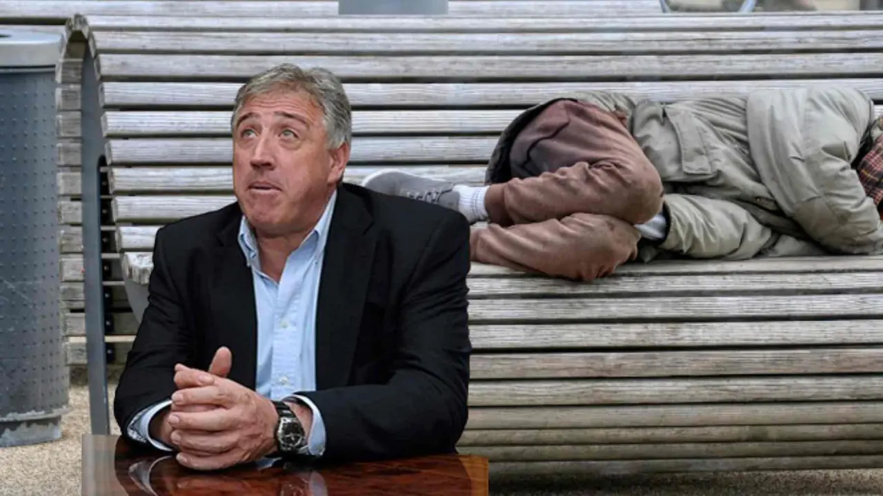 Fotomontaje del alcalde de Pamplona Joseba Asir&oacute;n sobre la foto de un indigente sin hogar.