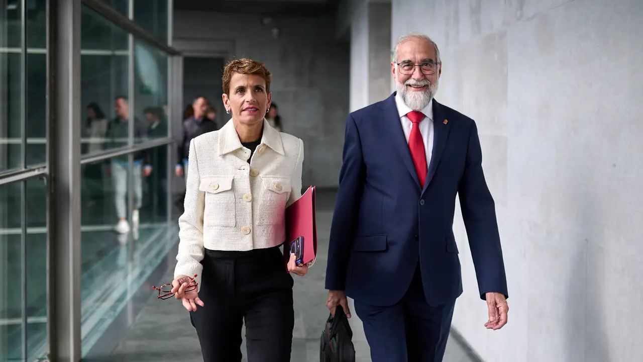 La presidenta del Gobierno de Navarra, María Chivite y el consejero de Salud Fernando Domínguez comparecen en comisión del Parlamento. PABLO LASAOSA