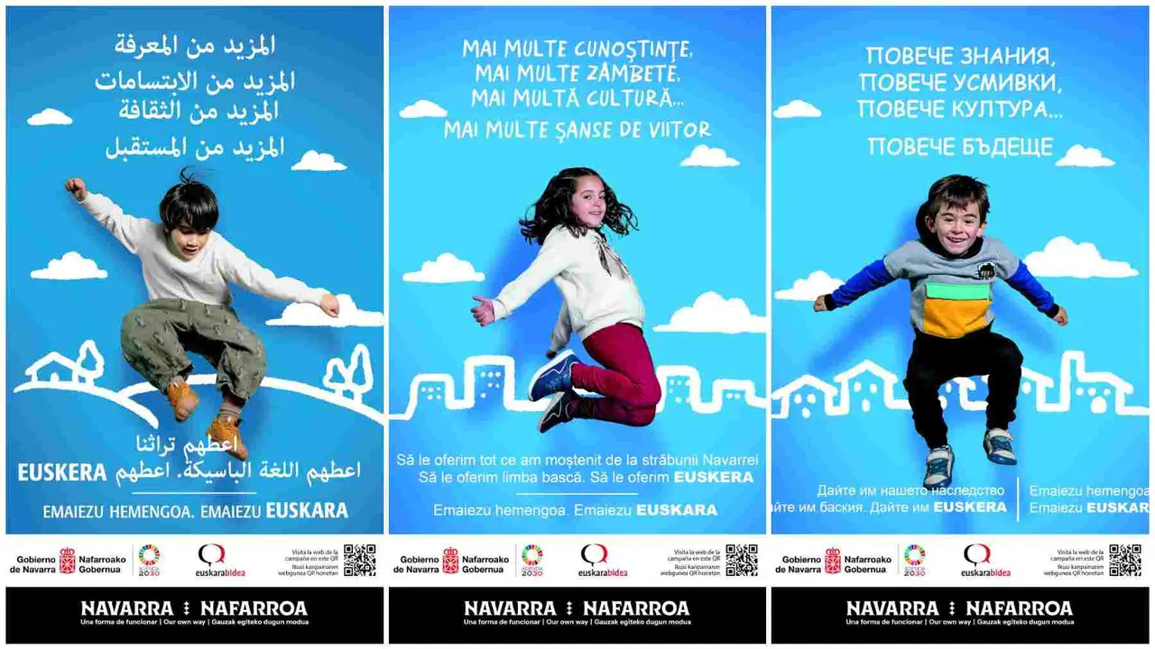 Campa&ntilde;a en favor del euskera en Navarra en &aacute;rabe, b&uacute;lgaro y rumano. GOBIERNO DE NAVARRA