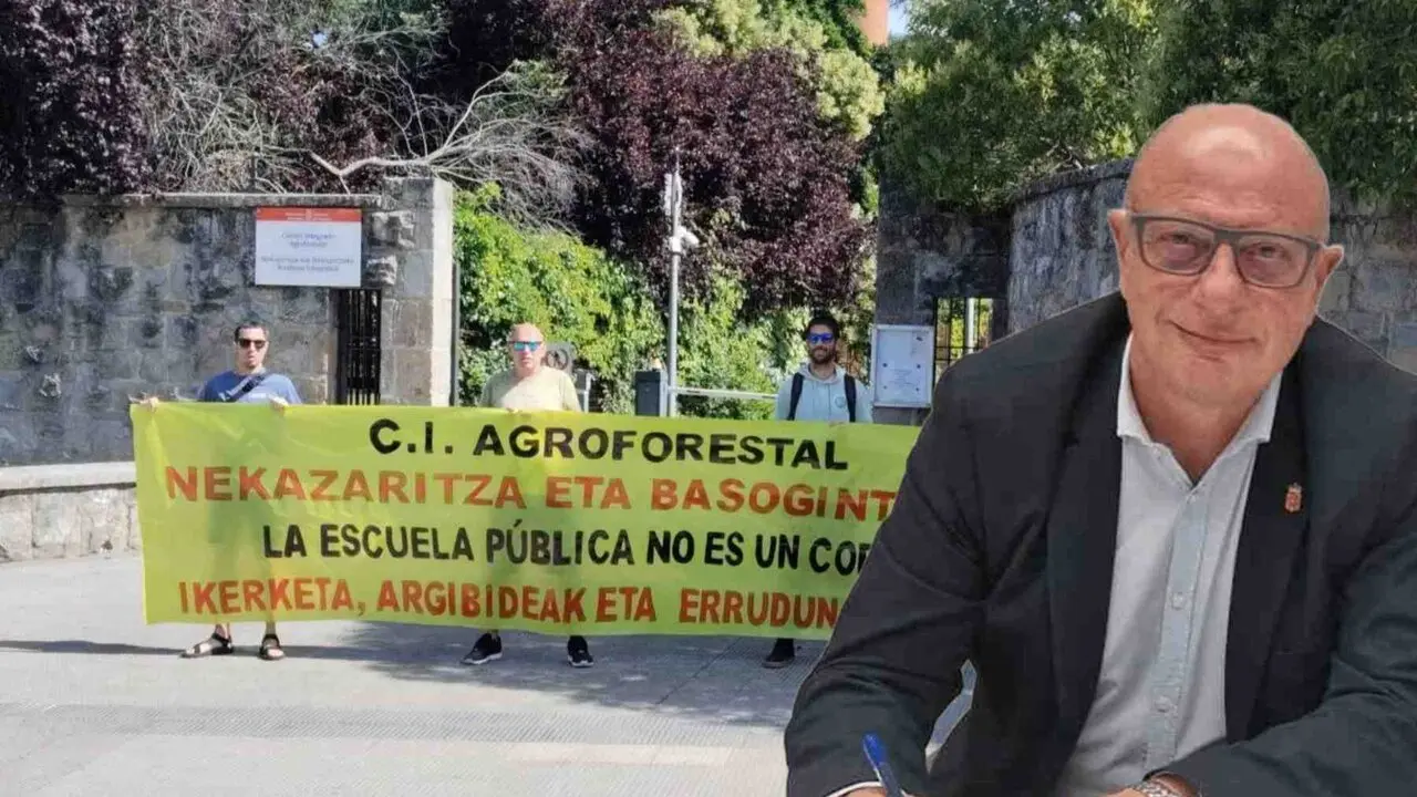 Fotomontaje del consejero Gimeno frente a una protesta contra la direcci&oacute;n del centro p&uacute;blico C.I. Agroforestal