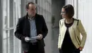 Javier Esparza y María Chivite conversan en el Parlamento. EFE.