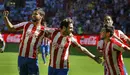 El Sporting celebra los tres puntos en el Molinón. Lfp.