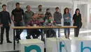 La plantilla de trabajadores de Nafar Telebista, este viernes durante su rueda de prensa. EUROPA PRESS