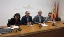 Laura Pérez (podemos), Adolfo Araiz (Bildu), Koldo Martínez (Geroa Bai) y Marisa de Simón (I-E) durante la comparecencia.