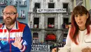 El concejal de Aranzadi, Armando Cuenca, y la edil socialista, Maite Esporrín, junto a una imagen de los okupas del Marqués de Rozalejo NAVARRACOM