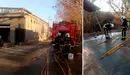 Los bomberos trabajan para sofocar el incendio en la sala de máquinas de las piscinas de Andosilla. BOMBEROS DE NAVARRA
