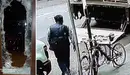 Imagen de la cristalera reventada de la puerta de un comercio que ha sufrido un robo en Pamplona junto a una imagen de archivo de una cámara de seguridad de otra tienda. PM PAMPLONA / ARCHIVO