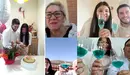 Imagen de los novios celebrando su boda en su casa de Pamplona junto a la videollamada de sus familiares. AYUNTAMIENTO DE PAMPLONA