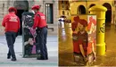 Dos agentes de la Policía Foral arrancaron el cartel de El Beso entre María Chivite y Bakartxo Ruiz. A la derecha, el nuevo dibujo de LKN con dos agentes de la Policía Foral besándose.