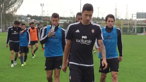 Los jugadores de Osasuna en Tajonar.