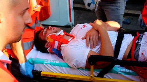 Uno de los heridos del encierro de los Cebada Gago del 8 de julio. S. REDíN