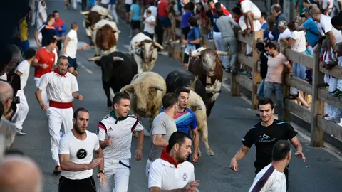 Las carreras de loz mozos durante el primer encierro de las fiestas de Tafalla PABLO LASAOSA