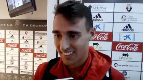 Imanol García en la zona mixta del Sadar.