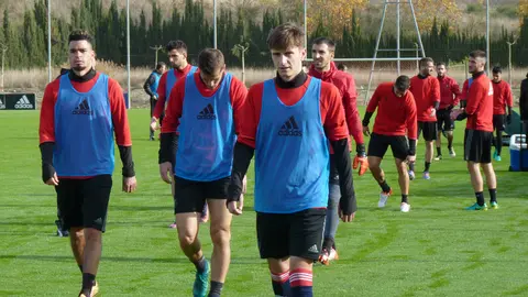 Los jugadores de Osasuna, en Tajonar.