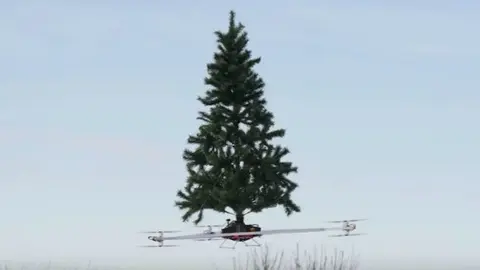 Así sobrevuelan los árboles de Navidad sobre drones. 