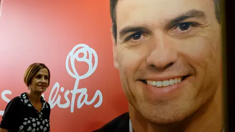 María Chivite en rueda de prensa tras la victoria de Pedro Sánchez en las elecciones primarias para liderar el PSOE. PABLO LASAOSA