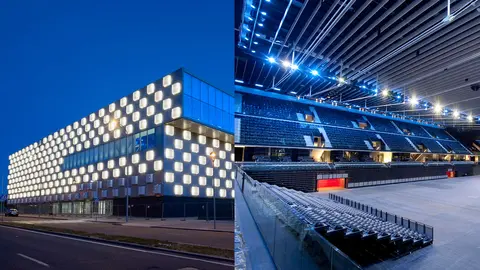 El Navarra Arrena se ilumina de noche