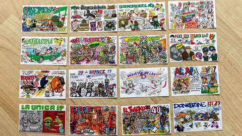 Pancartas de las peñas de Pamplona para los Sanfermines de 2017.