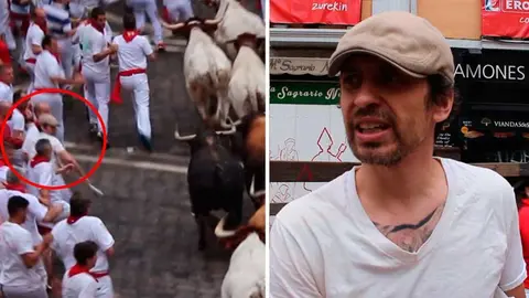 Bill Hillman vuelve al encierro tras sufrir una grave cornada. S.REDIN