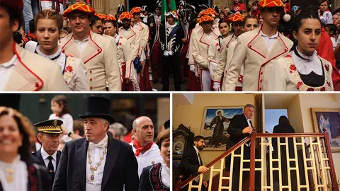 Asirón se marcha por la puerta trasera de la iglesia de San Lorenzo antes de que comience la misa de la Octava de San Fermín. MIGUEL OSÉS.
