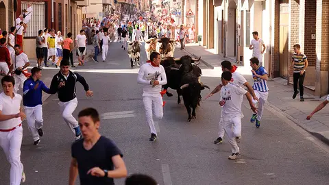 Segundo encierro en San Adrián con reses de la ganaderia navarra de Santa fe Martón. MIGUEL OSÉS (4)