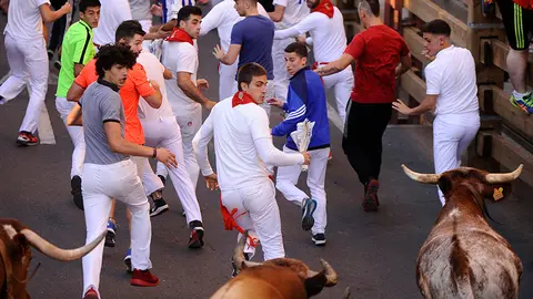 Cuarto encierro de las fiestas de Tudela con la ganadería navarra Merino de Marcilla. MIGUEL OSÉS (5)