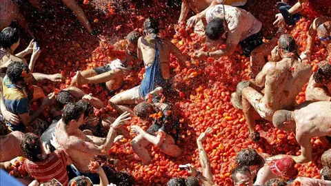 Momento de la tomatina en Buñol EFE