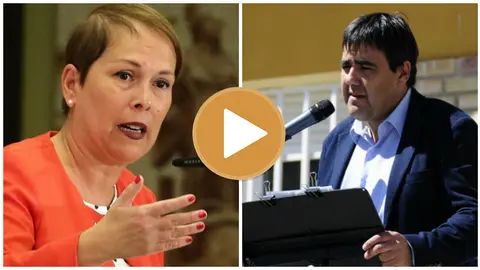 La presidenta del Gobierno, Uxue Barkos, y el alcalde de Marcilla, Mario Fabo.