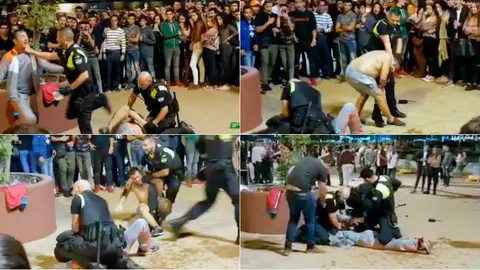 Un combo con las imágenes del momento de la pelea y detención en Algeciras.