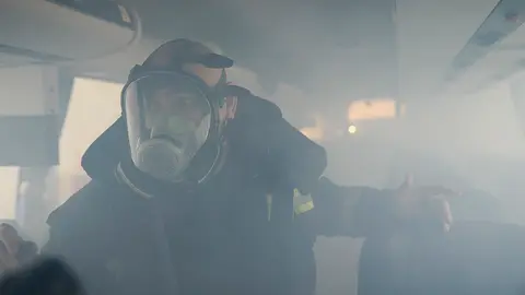 Realización del primer simulacro de incendio y evacuación de un autobús escolar que se lleva a cabo en Navarra. MIGUEL SANTIAGO03