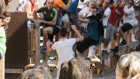 Encierro por las calles de San Adrián durante sus fiestas de 2018. PABLO LASAOSA 04