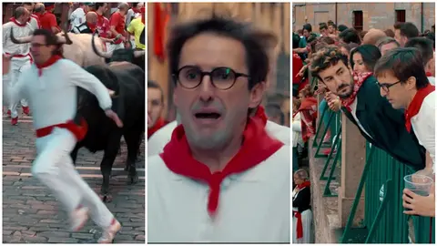 Tres momentos del trailer de la película Perdiendo el Este con momentos de Pamplona.