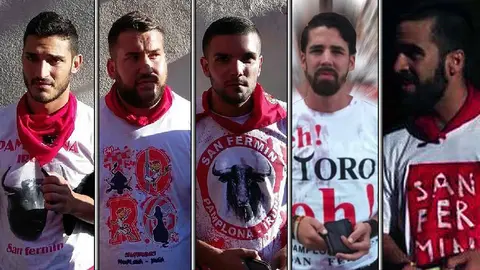 Imagen de los cinco miembros de La Manada el día 7 de julio de 2016, horas después del abuso sexual a una menor y cuando ya fueron identificados por la policía. ARCHIVO