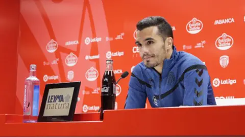 Iriome, jugador del CD Lugo, en rueda de prensa. @CDeportivoLugo.
