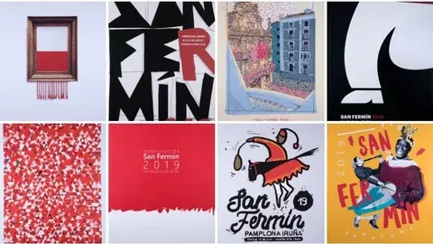 Los 8 carteles finalistas para anunciar las próximas fiestas de San Fermín 2019.