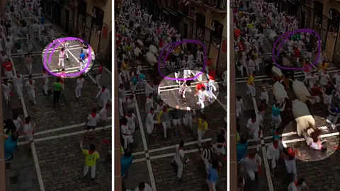 Un hombre jalea a los toros de Escolar y acaba arrollado por un manso en plena Estafeta NAVARRACOM