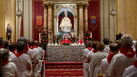 Misa en la Capilla de San Fermín con motivo del Día de las Personas Mayores en los Sanfermines 2019. IÑIGO ALZUGARAY