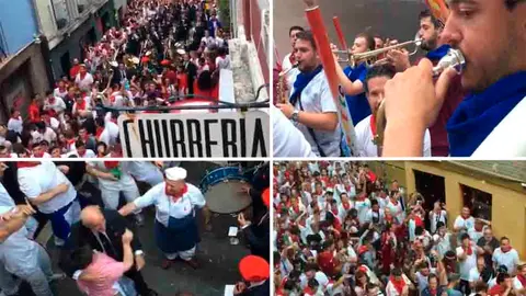 Imágenes de la sorpresa a La Pamplonesa para cantarle el cumpleaños feliz en las últimas dianas de los Sanfermines de 2019, en los que celebran 100 años NAVARRACOM