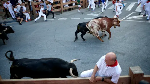 Cuarto encierro de las fiestas de Tafalla 2019 con la ganadería de Rosa Rodriguez y Aquilino Fraile. PABLO LASAOSA
