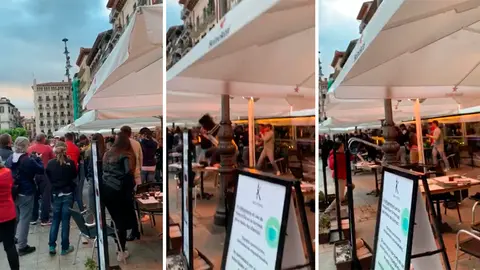 Inicio de la pelea en la plaza del Castillo de Pamplona