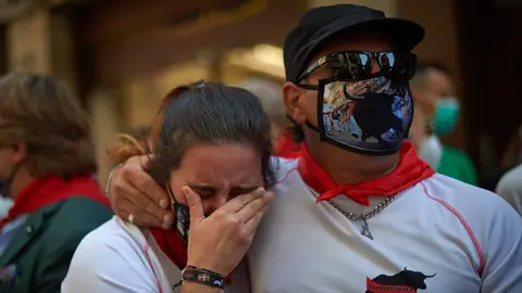 Marcha en favor de los festejos taurinos por el recorrido del encierro de Pamplona. MIGUEL OSÉS