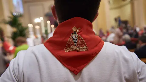 Misa solemne en honor a San Fermín durante sus fiestas en 2020 suspendidas por la crisis del coronavirus. PABLO LASAOSA