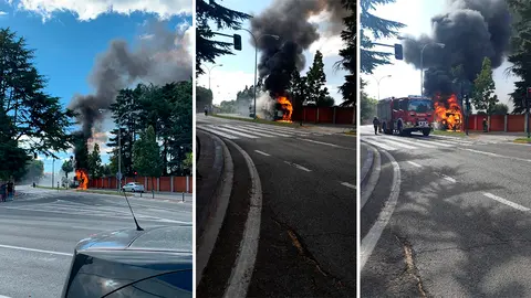 Incendio de la parte trasera de una villavesa en la carretera de Badostáin. NAVARRACOM