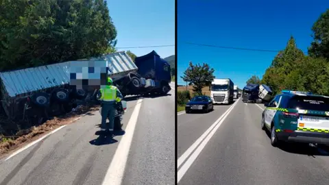 Accidente de tráfico entre un coche y un camión en Lanz GUARDIA CIVIL