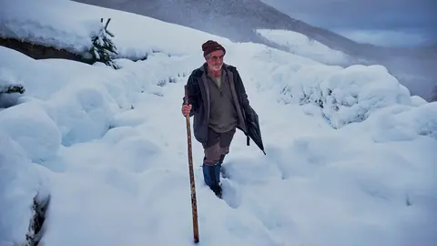 Javier tiene que andar más de 20 minutos por el monte ante la imposibilidad de llegar hasta sus ovejas en vehículo. PABLO LASAOSA