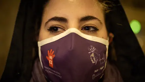 Manifestación y concentración por las calles de Pamplona con motivo del 8 de Marzo. MIGUEL OSÉS