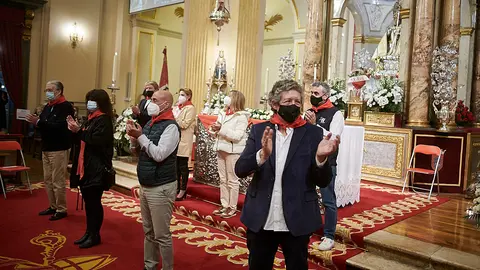 Cuarto peldaño de la tradicional Misa de la Escalera en honor a San Fermín, dedicada a los hosteleros. PABLO LASAOSA