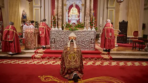 Solemnes Vísperas de San Fermín presididas por el arzobispo de Pamplona en las no fiestas de 2021. PABLO LASAOSA